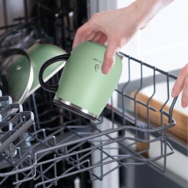 Кружка для кави та чаю Ideus 470 мл з нержавіючої сталі, подвійні стінки, ізольована, з неслизьким ручним тримачем та кришкою-модулем, великий об'єм, колір: трав'яний зелений