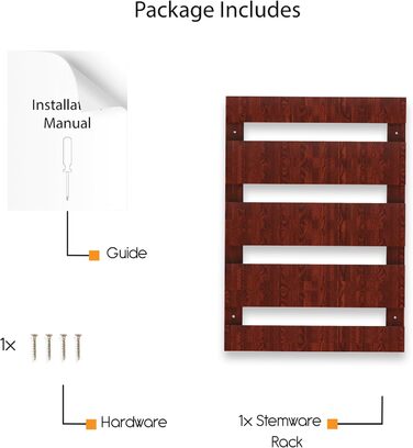 Настінна полиця для келихів Rustic State Eze, 4 секції, на 12 келихів, 30.5 см, махагон