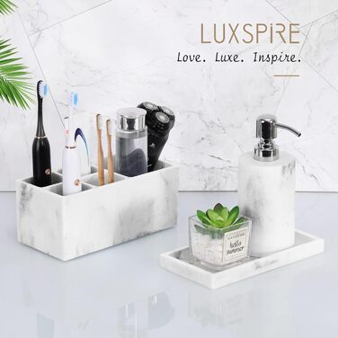 Піддон для ванної кімнати Luxspire, органайзер для туалетного столика зі смоли, мармуровий білий