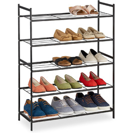 Підставка для взуття Relaxdays, металева, 5 рівнів, штабельна, розширювана, ВхШхГ 90x70x26см, до 15 пар взуття, (чорна)