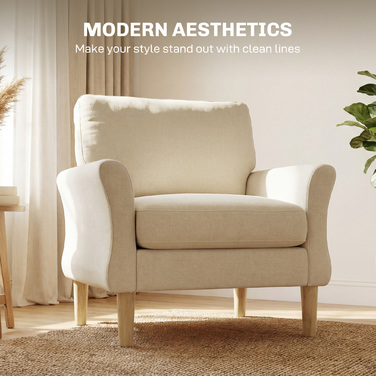 Крісло з велюровою оббивкою, велике акцентне крісло на дерев'яних ніжках, крісло для читання у вітальню та спальню, кремово-біле