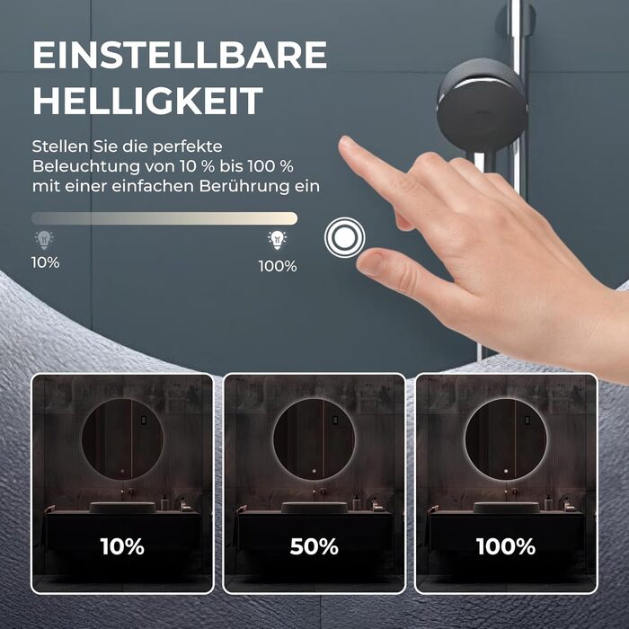 Дзеркало для ванної кімнати BR Bringer LED, діаметр 80 см, з підсвічуванням, протизапітнінням, регулюванням яскравості, енергозбереженням, 3 кольори світла, сенсорне керування та функція пам'яті (BRRS201)