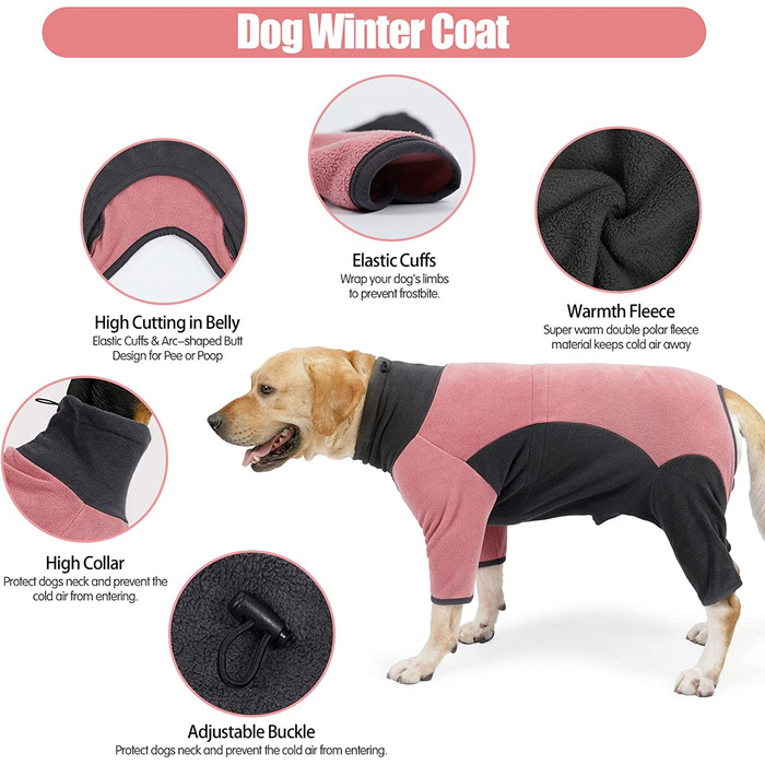 Зимові куртки і зимові пальто для собак, флісовий комбінезон, флісова куртка для собак, зимове пальто для великих собак, зимовий одяг для маленьких і середніх домашніх тварин в приміщенні і на відкритому повітрі (XL (1 упаковка), рожевого кольору)