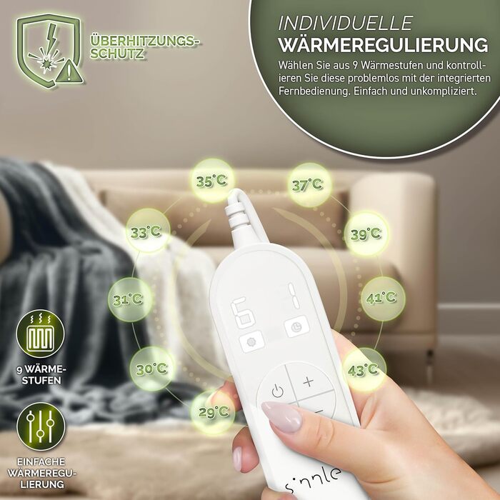 Електрична ковдра з автовимкненням 200 x 180 см | 9 температурних режимів | Ковдра для ліжка та дивану | Електрична ковдра з таймером та цифровим дисплеєм (160x120 см, темно-сіра)