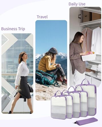 Набір компресійних органайзерів для валізи та рюкзака ECOHUB, 6 предметів, ультралегкі дорожні пакувальні куби з сітчастої тканини (Фіолетовий)