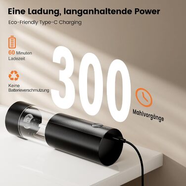 Електричні солі та перечні млини 2 шт. з USB-C зарядкою, регулюванням помелу, LED підсвіткою, керамічним жорном та підставкою – чорний/білий