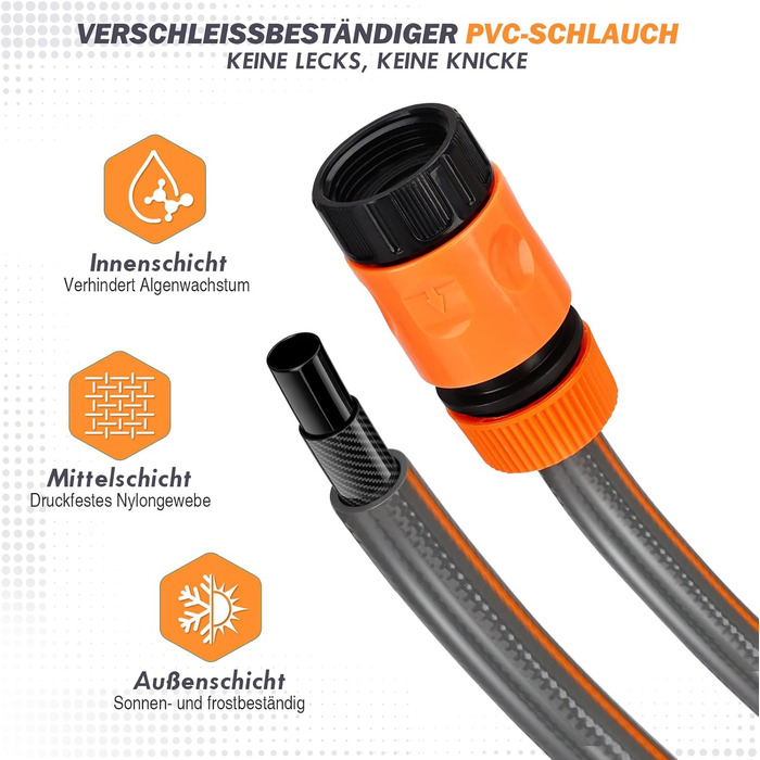 Висувна касетна система для садового шланга 20м + 2м з пістолетом, повільний зворотний механізм, фіксація будь-якої довжини, поворотна кріплення 180°