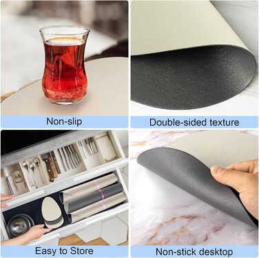 Набір з 6 підставок під тарілки, миючіся з підставками, двосторонні, з імітацією шкіри, водонепроникні для столу, кухні, ресторану та дому (6 шт., бежево-сірі)