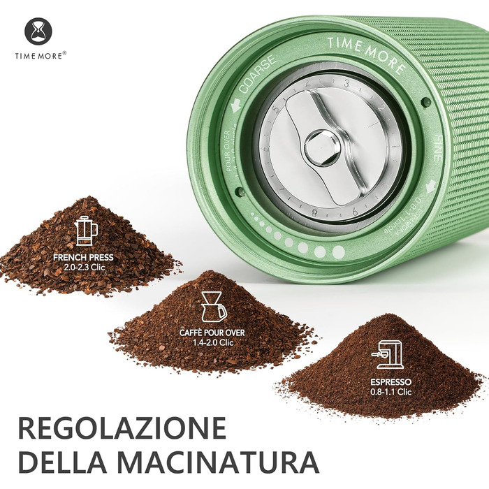 Ручна кавомолка TIMEMORE Chestnut C3 ESP PRO, зелена - для еспресо та френч-прес