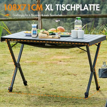 Складаний кемпінговий стіл PORTAL з регулюванням висоти, алюмінієвий, 108 x 71 см, легкий стіл для пікніка, саду та подорожей, чорний