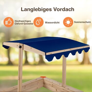 Дерев'яна пісочниця DREAMADE 121x121x120 см з регульованим дахом, для дитячого майданчика в саду, вдома, на пляжі