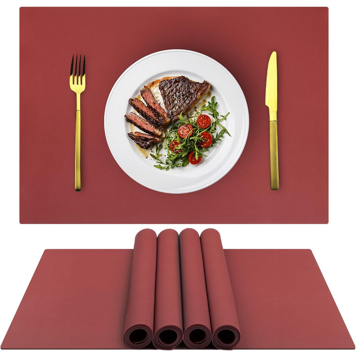 Силіконові підставки під тарілки, овальні, набір 4 шт., неслизькі, водонепроникні, термостійкі, для тераси (бордовий)