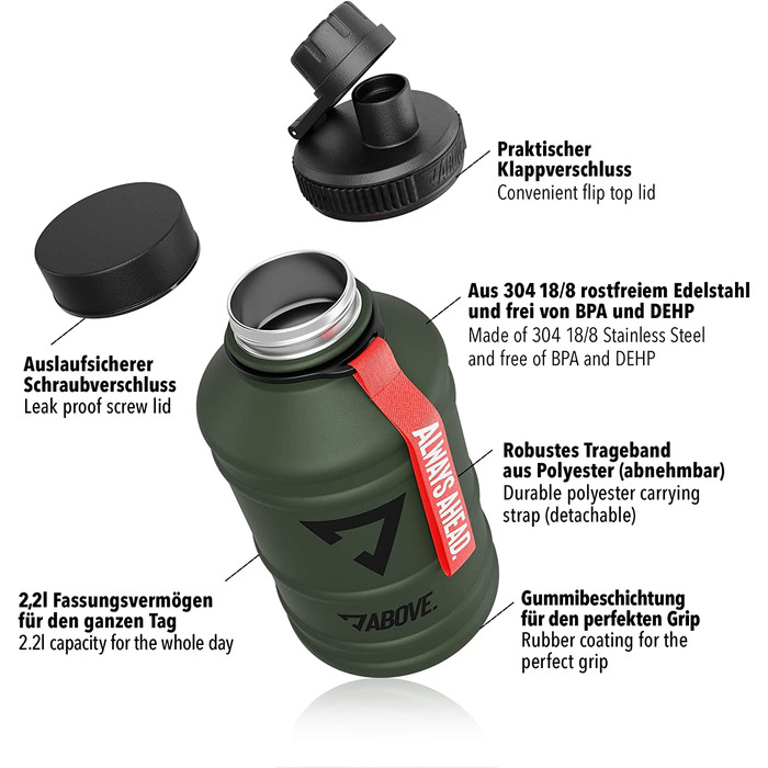 Пляшка з нержавіючої сталі 2 л з додатковою кришкою BPA free