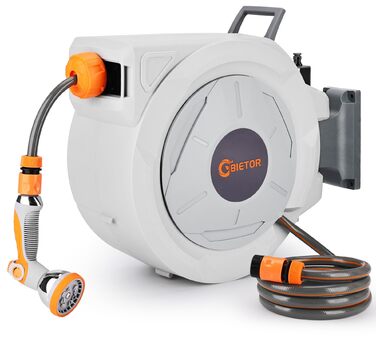 Висувна касетна система для садового шланга 20м + 2м з пістолетом, повільний зворотний механізм, фіксація будь-якої довжини, поворотна кріплення 180°
