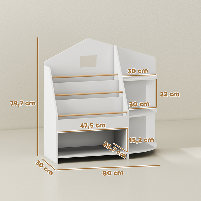 AIYAPLAY Поличкова шафа для дитячої кімнати з 7 полицями для книг та іграшок, з заокругленими краями, витримує 40 кг, білий колір