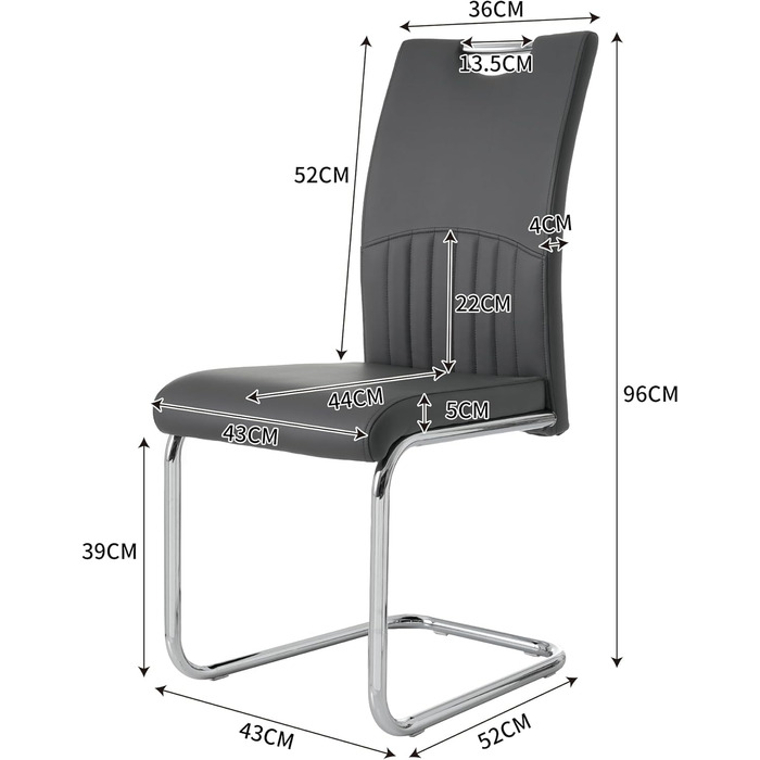 Обідні стільці Merax Cantilever, PU шкіра, висока спинка, метал, темно-сірий, набір з 4 шт.