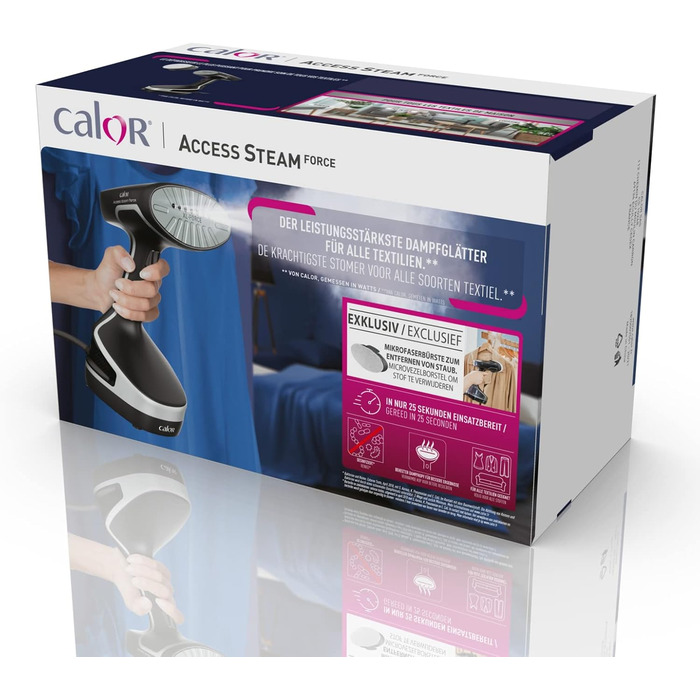 Calor Access Steam Force: портативна праска-пароочисник з потужним паром, 25 сек нагрів, для всіх тканин, DT8230C0