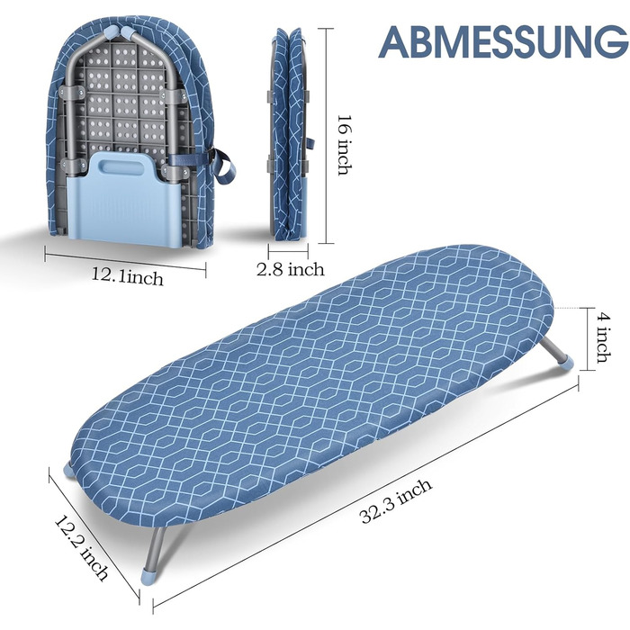 Розкладний стіл KINGRACK Прасувальна дошка з 2 термостійкими чохлами, не ковзає, 382 см, синій і сірий