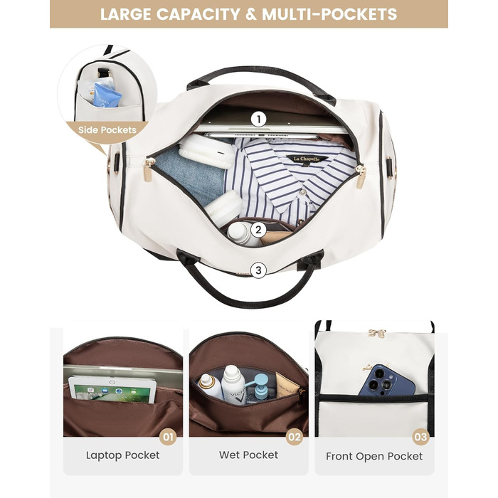 Сумка-мішок LOVEVOOK для жінок: дорожня, спортивна, з відділенням для взуття та мокрих речей, 2 шт. у наборі, 35л, бежевий & хакі