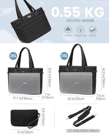 Сумка для ноутбука LOVEVOOK для жінок, 17 дюймів, чорна: робоча сумка, шопер, сумка для навчання, портфель, для офісу