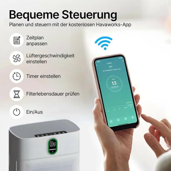 Розумний очищувач повітря Oryzom Smart Luftreiniger V1 Pro з HEPA-фільтром та датчиком PM2.5, керування через додаток та голосовий помічник (білий)