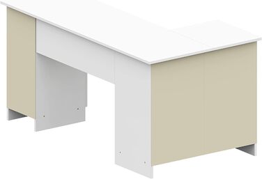 Кутовий письмовий стіл B-20 з 3 висувними ящиками, 2 полицями та відділенням для полиць з дверцятами Письмовий стіл Кутовий стіл Кутовий стіл для домашнього офісу Легке встановлення W155 x H77 x D85, 60 кг Білий