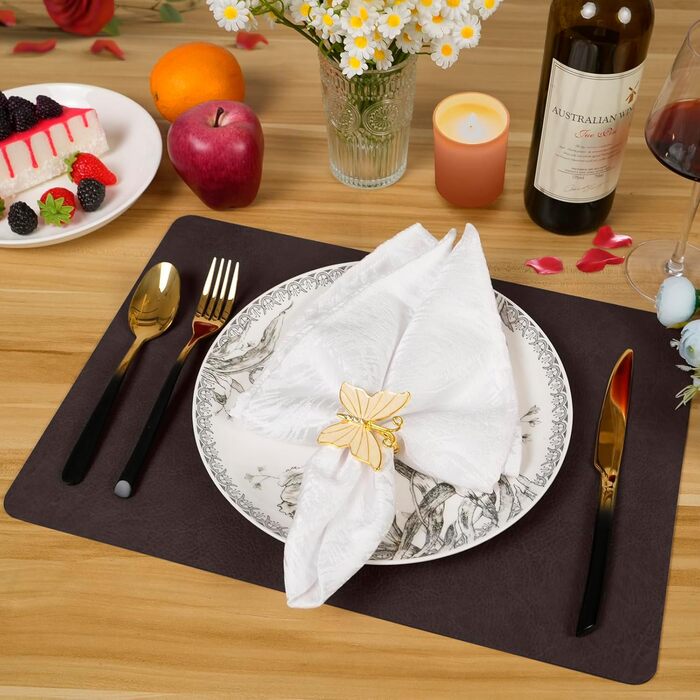 Набори серветок на стіл, відмивані, підставки під горнятка, термостійкі, з екошкіри, двосторонні, для обіднього столу, декор, для вулиці, 43x30 см, світло-зелений+бежевий (6 шт., кутові, кава+чорний)