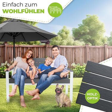 Лавочка для саду KESSER® з подушками – вулична лавочка, 2 місця, для тераси, балкону, саду, парку, міцна, до 300 кг, стійка до УФ, знімний чохол подушки (антрацит/білий)