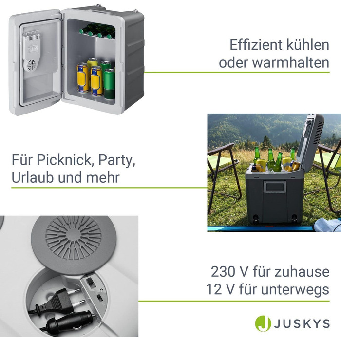Електричний охолоджувач Juskys 40 літрів 12 В / 230 В для легкового автомобіля, вантажівки, будинку на колесах, кемпінгу - Міні-холодильник холодний і гарячий - Термоелектричний бокс - сірий