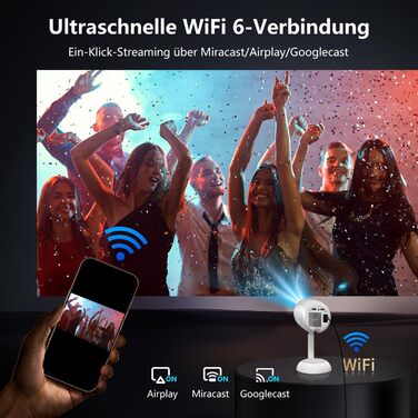 Міні-проектор VGKE з Android TV 13.0, 23000 люмен, Full HD 4K, WiFi6, Bluetooth, автофокус, автоматична корекція трапецеїдальних спотворень, для телефону/зовнішнього використання/ноутбука