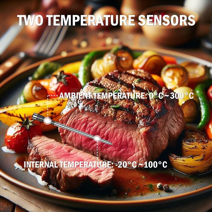 Бездротовий термометр для м'яса ANTELA з Bluetooth 200M, LCD дисплеєм, сигналом та APP, для приготування на грилі, BBQ та в духовці