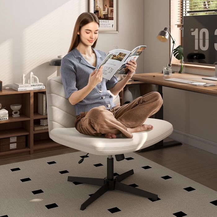 Офісний стілець Yaheetech з роликами, регульована висота, широке сидіння, середня спинка, стілець для шиття, для офісу та спальні (Бежевий)