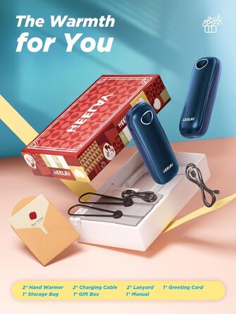 Електричні грілки для рук 10000mAh, 2 шт. [Коробка подарунків на Різдво] Повторно використовувані грілки для рук USB, зимовий подарунок, для хворих на синдром Рейно, для активного відпочинку, ігор, Powerbank, блакитні