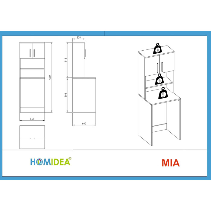 Шафа для пральної машини Homidea MIA - висока шафа для ванної кімнати - настінний шкаф для пральної машини та сушилки для білизни для кухні та ванної кімнати 182.1 x 65 x 60 см (Антрацит/Дуб) Антрацит / Дуб