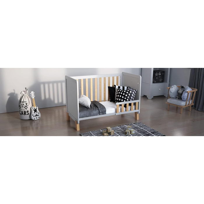 Дитяче ліжко-приліжкове Love For Sleep 120x60 см з матрацом з піною Aloe Vera Francis, дерев'яне ліжко для немовлят, ліжко-приліжкове, ліжко з ростом, дерев'яне ліжко для дітей, біле