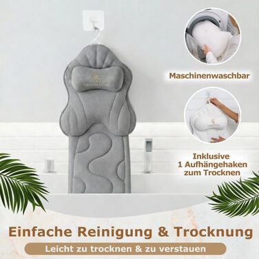 Подушка для ванни повний корпус (126x41 см) з підголівником (13 см) - біла (антрацит) - підтримка шиї, спини та ніг + сумка для прання та подорожей