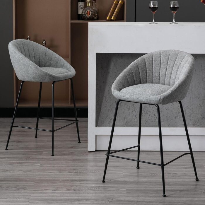 Набір з 2 барних стільців Chairus: міцний металевий каркас, сидіння з льону, для кухні/домашнього бару, сірий