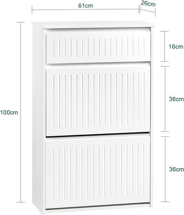 SoBuy Взуттєва шафа з 2 відкидними дверцятами, полицями та висувною шухлядою, біла, 61x100x26 см (FSR165-W)