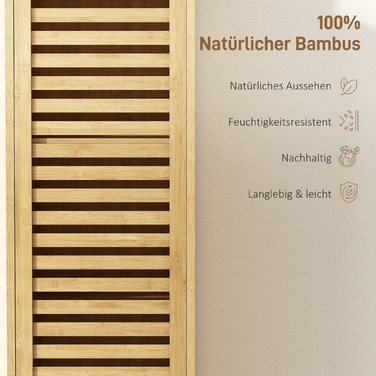 Вузька шафа для ванної кімнати, висока шафа з 3 відкритими полицями, регульованими полицями, жалюзійною дверцятами, розміром 34 x 30 x 170 см, колір - натуральний