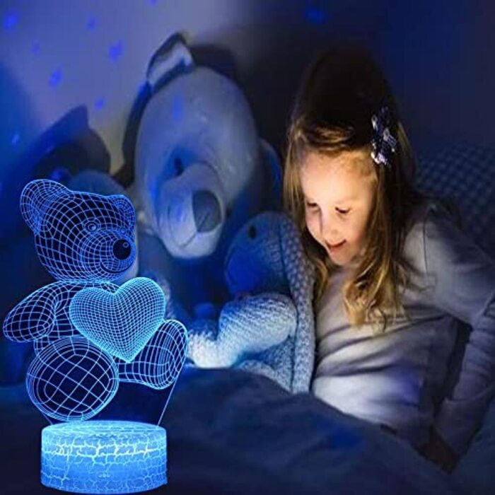 Акриловий світлодіодний нічник SNOMYRS із зображенням ведмедя на День Святого Валентина, 16 кольорів, 3D оптична ілюзія, лампа із зображенням ведмедя для дітей і пар, що змінює колір, подарунок на День Святого Валентина (дорогий ведмідь)