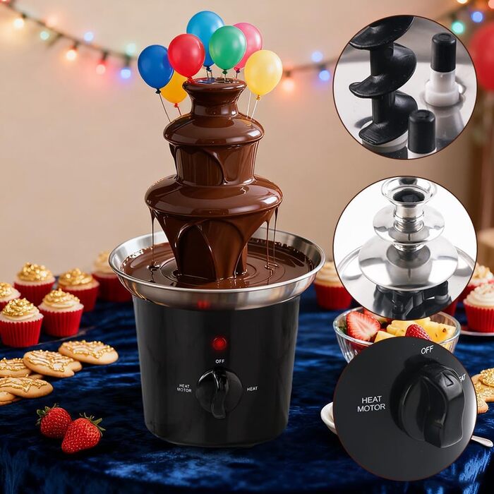 Шоколадний фонтан з нержавіючої сталі з функцією плавлення | 3-рівневий шоколадний фонтан для вечірок та фондю | 500 мл для рідкої шоколадної маси | Шоколадний фонтан для свят та заходів