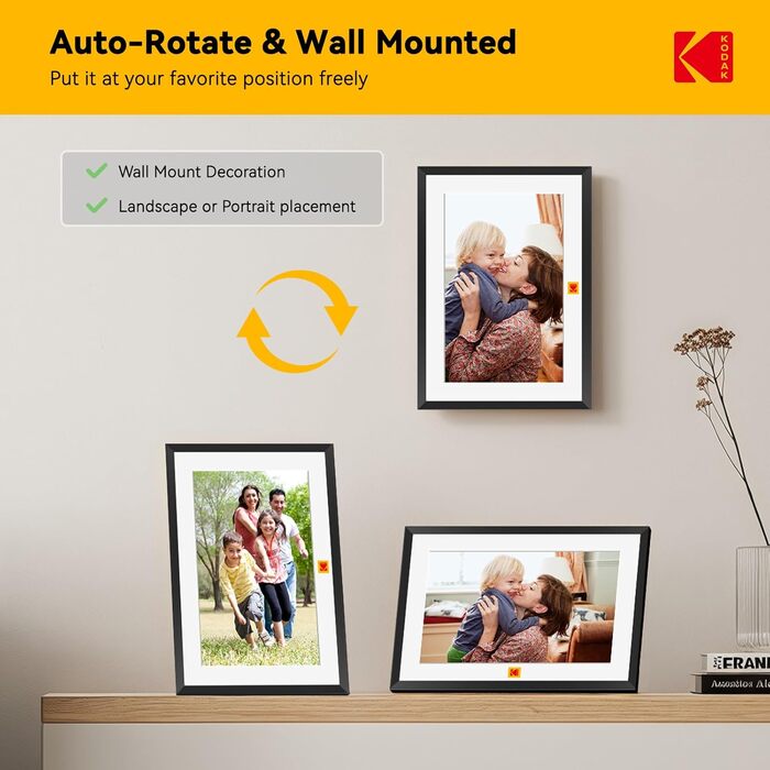 Цифровий фоторамка Kodak WiFi 10,1 дюйма, вбудований 32GB, сенсорний екран 1280x800, акумулятор 4000mAh (Чорний)