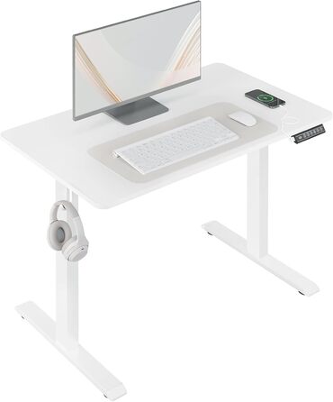 Електричний регульований стіл WOLTU - комп'ютерний стіл з USB-портом та функцією пам'яті, 160x75 см, білий + білий