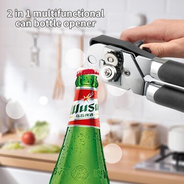 Відкривачка для консервів ручна, з нержавіючої сталі, з зручною ручкою та гострою лезою, багатофункціональна (сіра)