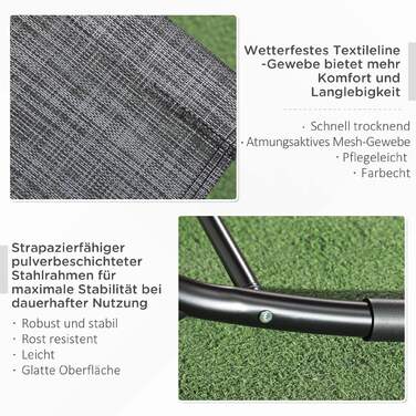 Крісло-гойдалка для саду, розкладне, з підголівником, 155 см x 61 см x 88 см, сірого кольору