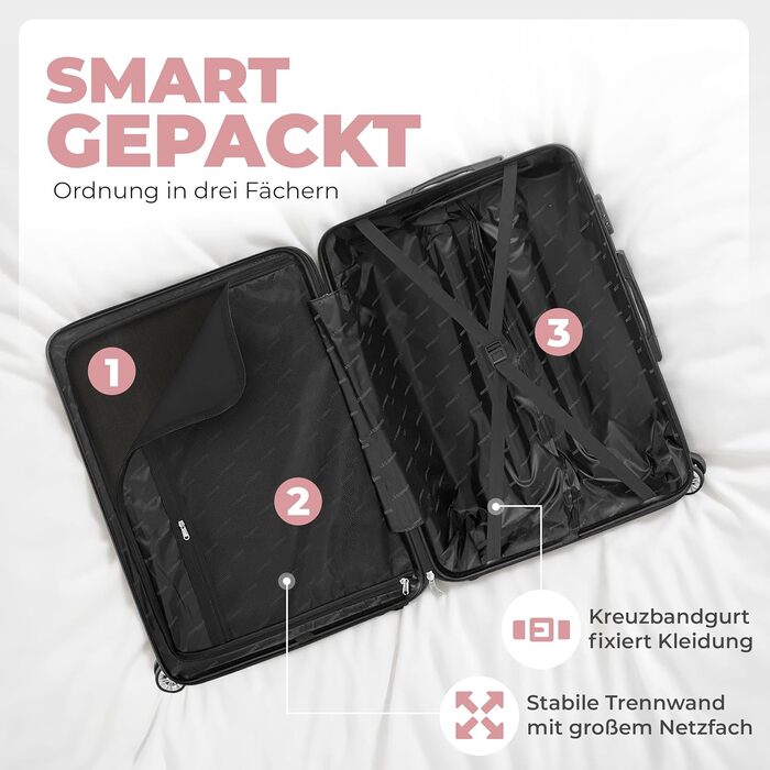 Набір валіз Onbest 3шт XXL (20', 24', 28') з ABS пластику, рожеве золото + ваги