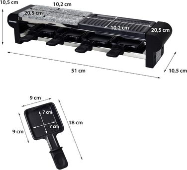 Дизайнерський раклет з нержавіючої сталі з грилем і гарячим каменем на 4 особи, 600W-Thurgau