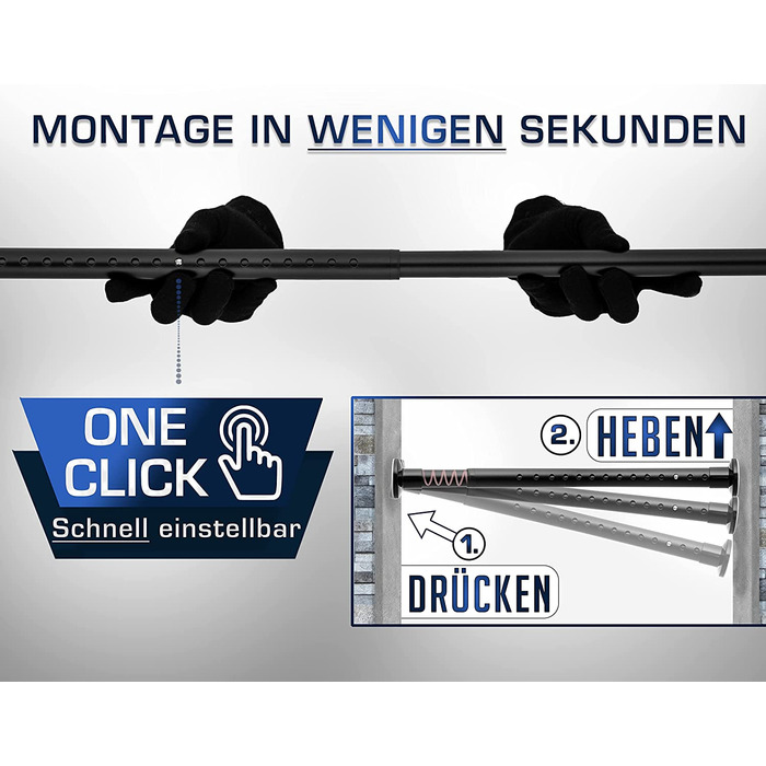 Штанга для душу без свердління 160-210 см, Ø 32 мм, з кріпленнями - для завіс у ванну, міжкімнатні перегородки та кухня