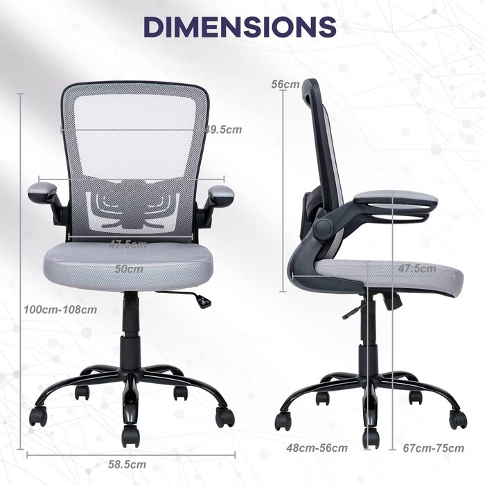 Офісне крісло Actask ергономічне, робоче крісло з регульованою опорою для попереку, обертове крісло на 360 , функція гойдання офісного крісла до 136 кг для офісу, кабінету, (сірий)