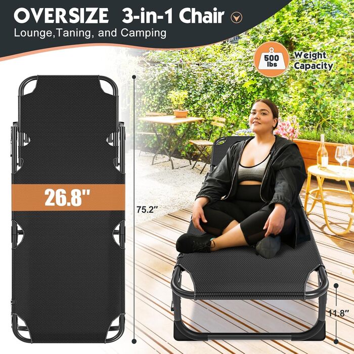 Лежак для відпочинку MOPHOTO, розкладний садовий лежак з матрацом, регульована спинка та підніжка, портативний, для дому та саду, складаний (зелене дитяче ліжко, матрац) (чорний з холодним сірим)